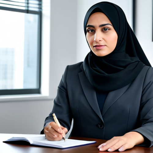 Home 17 **
"A professional female lawyer in a modest hijab and business attire, consulting with a client in a modern law office, fully clothed, appropriate content, safe for work, serious expression, perfect anatomy, natural lighting, professional lawyer, family-friendly."
**