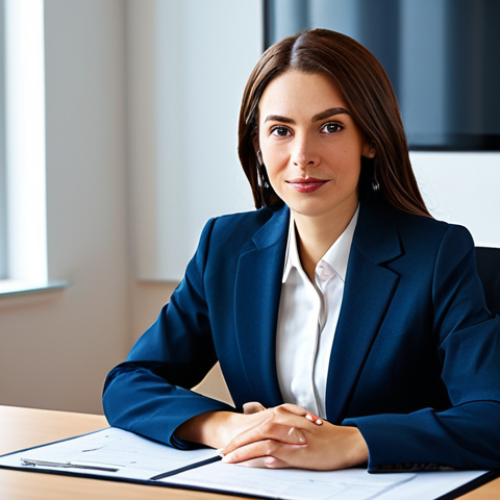 Home 8 **
"A professional businesswoman in a modest business suit, sitting at a desk in a modern office, fully clothed, appropriate attire, safe for work, perfect anatomy, natural proportions, professional photography, high quality."
**