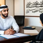 변호사와 클라이언트 커뮤니케이션 사례 - A professional Middle Eastern male lawyer in traditional business attire, sitting in a modern office...