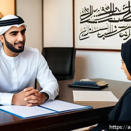 변호사와 클라이언트 커뮤니케이션 사례 - A professional Middle Eastern male lawyer in traditional business attire, sitting in a modern office...