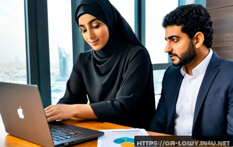 변호사와 법률 AI 도구 활용 사례 - Photorealistic modern legal office in an Arab Gulf city, a professional Arab lawyer in modest busine...